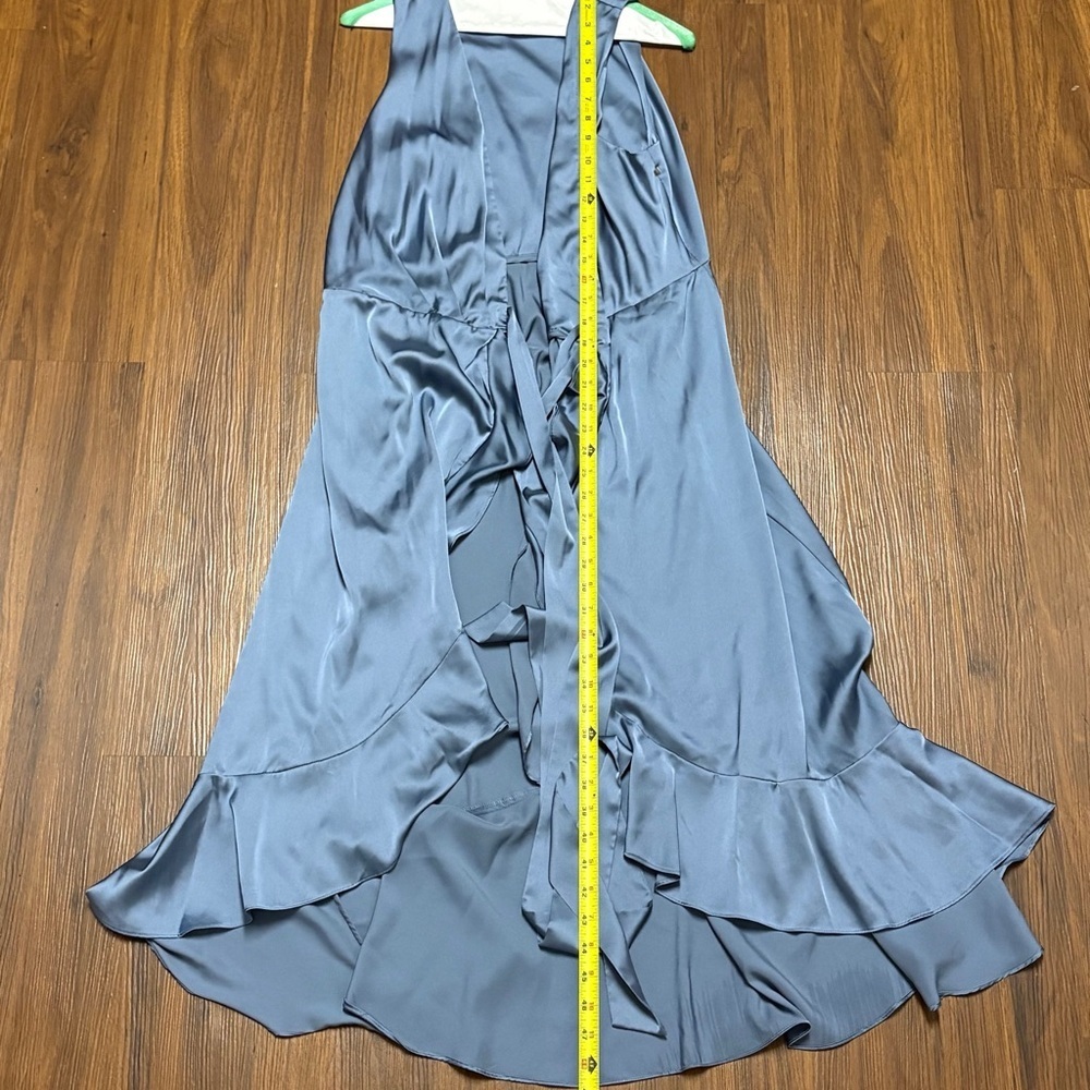 Chic Satin Halter High-Low Dress in Blue - Picture 5 of 8